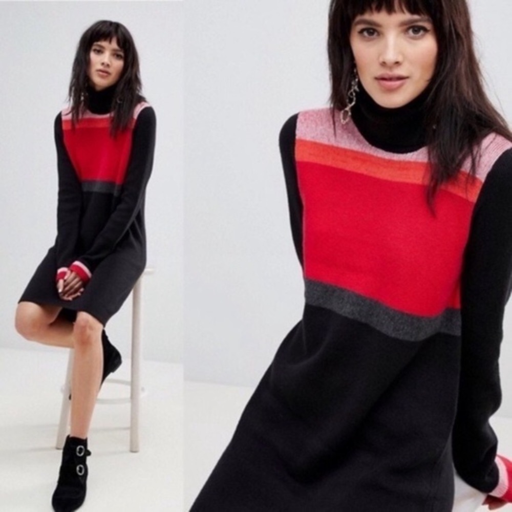 Free People Red Black Colorblock Sweater Dress